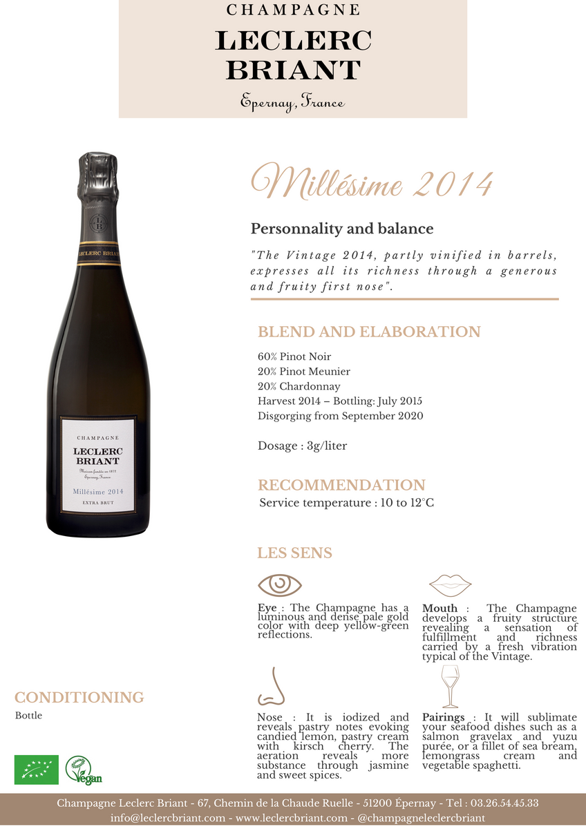 Champagne Leclerc Briant Millésime 2014 Extra-Brut 750ml Champagne Leclerc Briant Millésime 2014 Extra-Brut 750ml