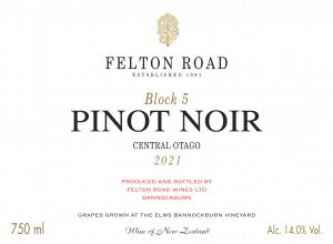 Felton Road Block 5 Central Otago Pinot Noir 2021 750ml