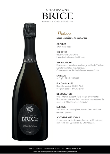 Champagne BRICE Vintage 2019 Grand Cru Extra Brut 750ml