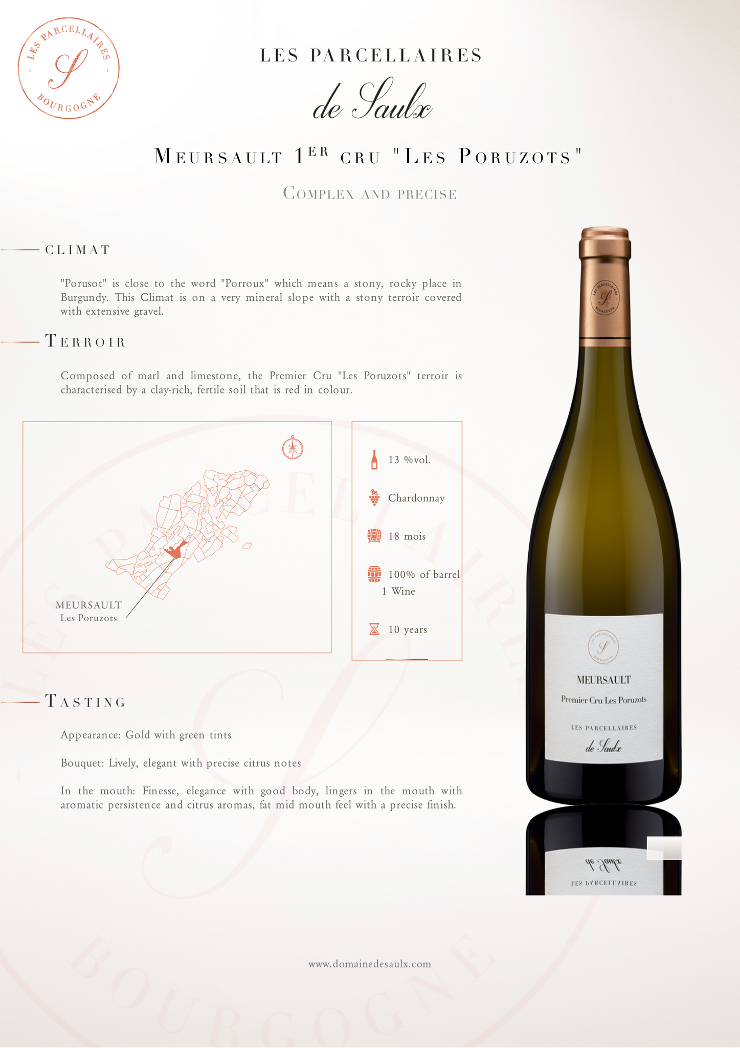 Les Parcellaires de Saulx Meursault 1er Cru Les Poruzots Blanc 2018 750ml