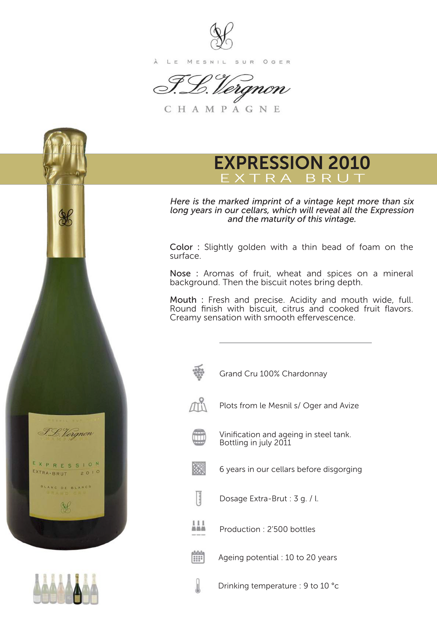 Champagne J L Vergnon Expression Extra Brut Blanc de Blancs Grand Cru 2010 750ml