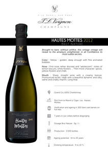 Champagne J L Vergnon Hautes Mottes Brut Nature Grand Cru Blanc de Blancs Millesime 2012 750ml