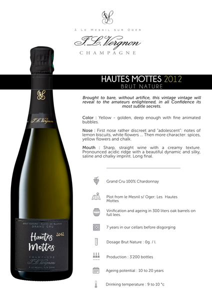 Champagne J L Vergnon Hautes Mottes Brut Nature Grand Cru Blanc de Blancs Millesime 2012 