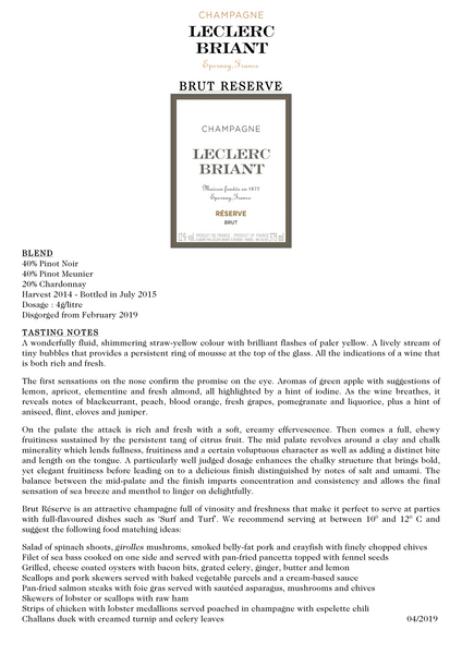 Champagne Leclerc Briant Reserve Brut 1500ml Magnum